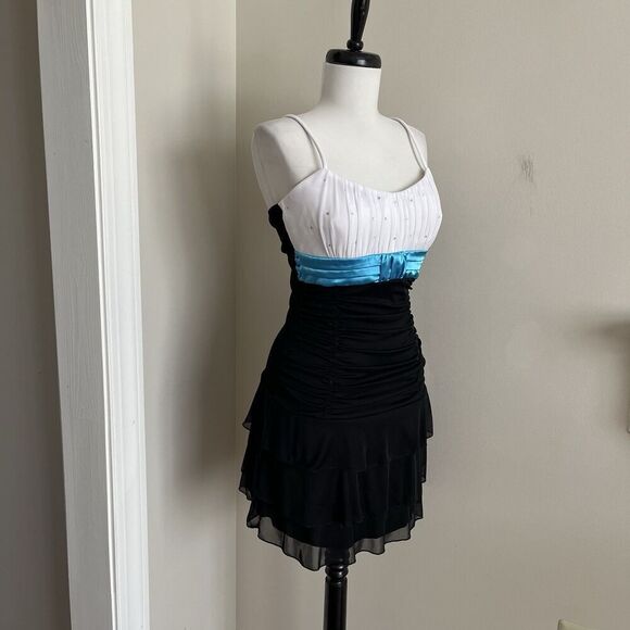 Vintage Deb Y2K Mini Dress Babydoll S Rhinestones Tiered Fairy Grunge Whimsigoth - Picture 9 of 12